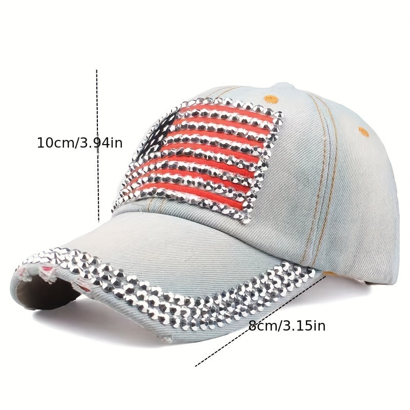 National Flag Style Diamond Denim Peaked Cap Baseball Cap