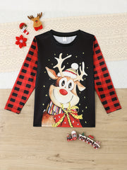 Christmas Reindeer Print Boys T-Shirt Long Sleeve Holiday Tee