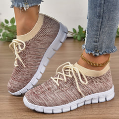 Women's Breathable Mesh Tennis Shoes Lightweight Lace Up Travel Shoes