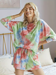 Tie Dye 2pc Set Long Sleeve Top & Drawstring Shorts