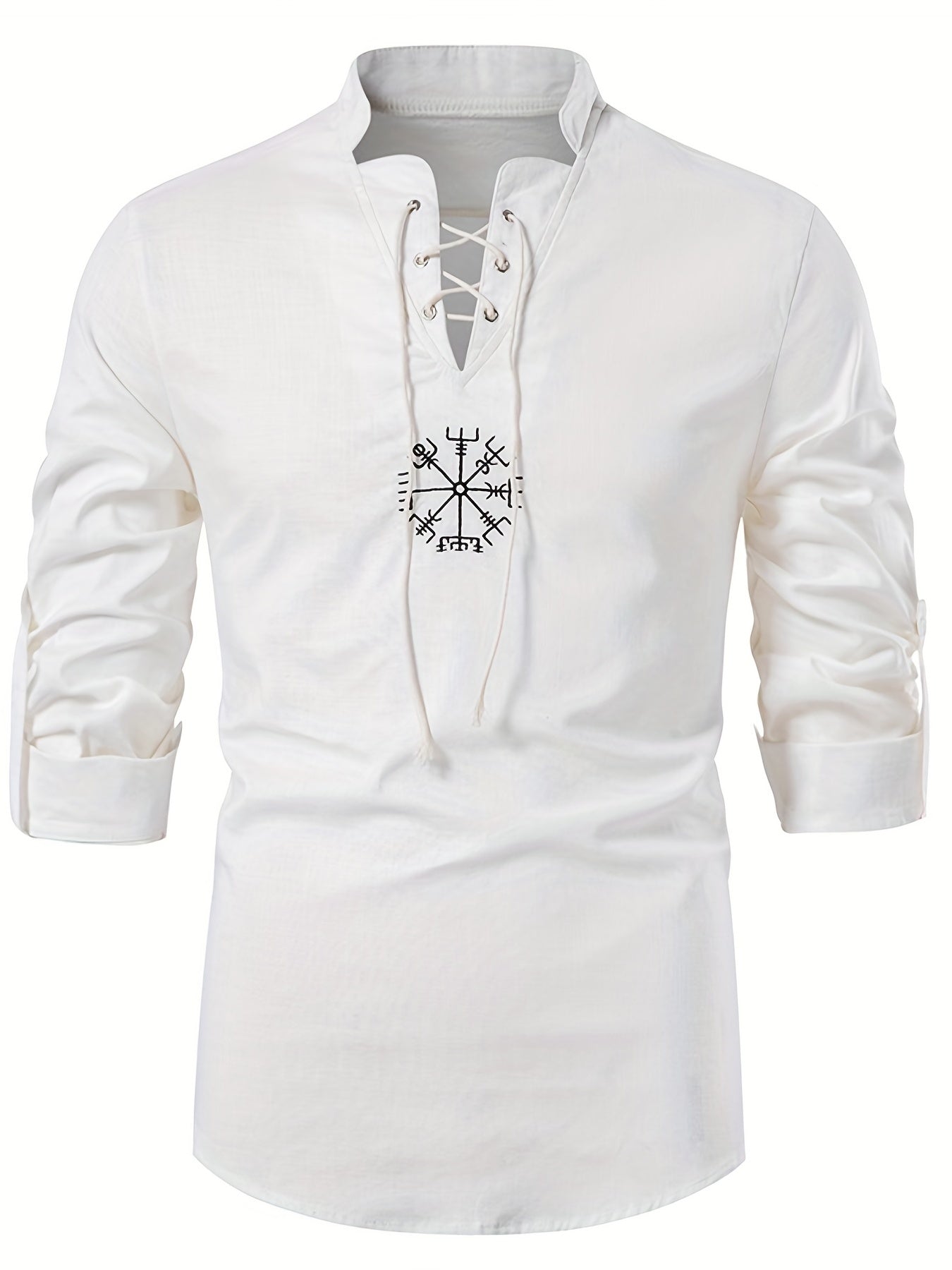 Cotton Men's Long Sleeve Retro Medieval Pirate Shirt Lace Up Casual Beach Tops
