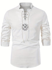 Cotton Men's Long Sleeve Retro Medieval Pirate Shirt Lace Up Casual Beach Tops