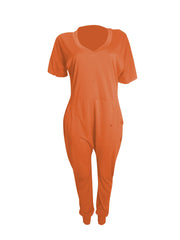 Solid Short Sleeve V Neck Tee & Pants Outfits Set