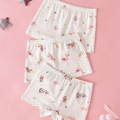 3pcs Girls Boxer Briefs Elastic Waist Cartoon Animals Print Underwear