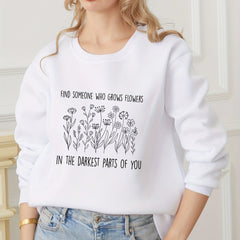 Flower Graphic Print Sweatshirt Long Sleeve Crew Neck Pullover Sweatshirt