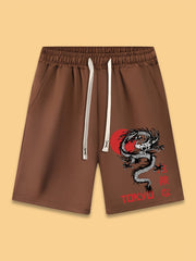 Dragon Print Casual Sportswear Men's Shorts with Pockets