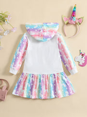 Baby Girls Unicorn Print Hooded Dress Set