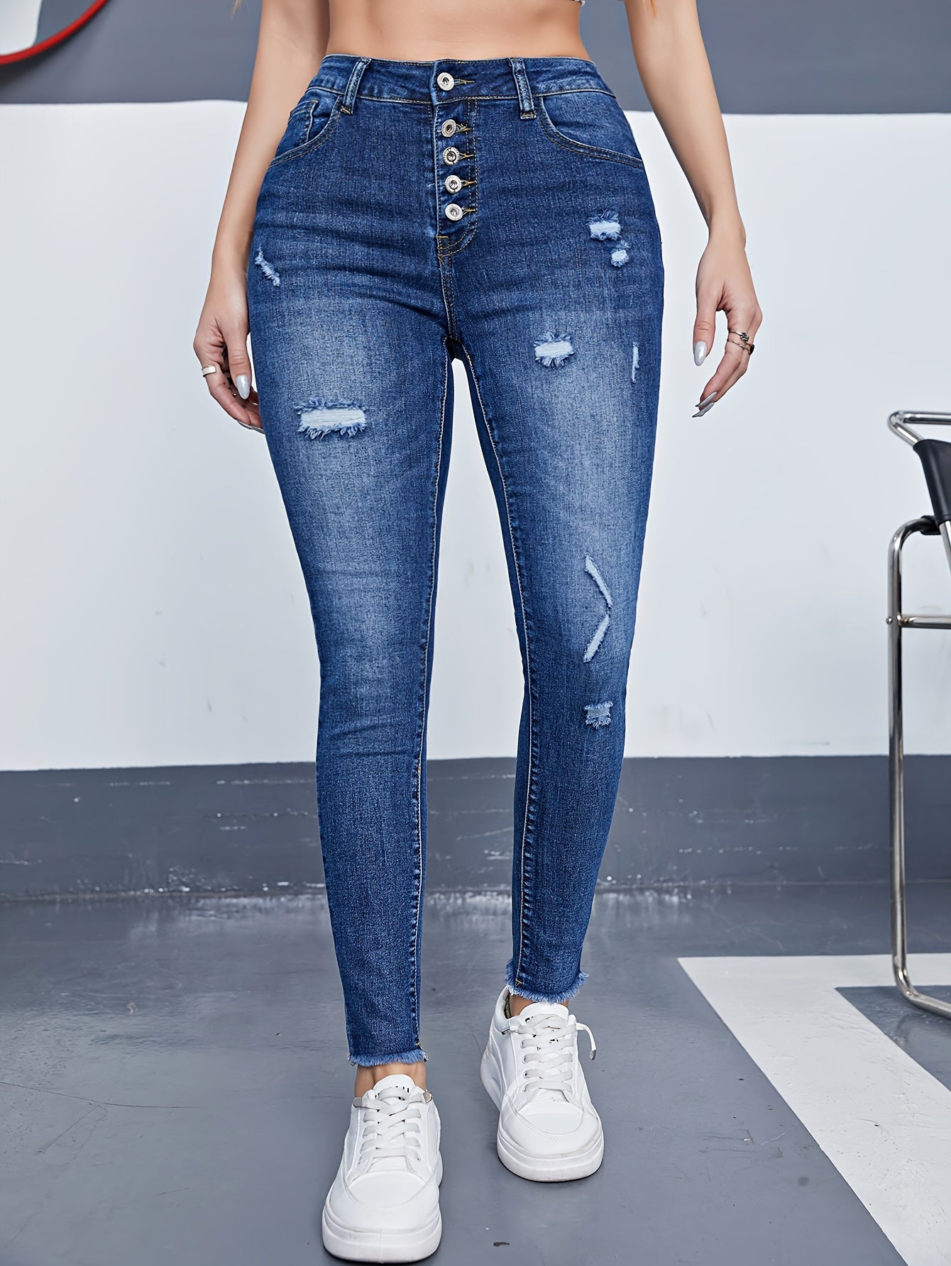 Fringe Trim Skinny Jeans