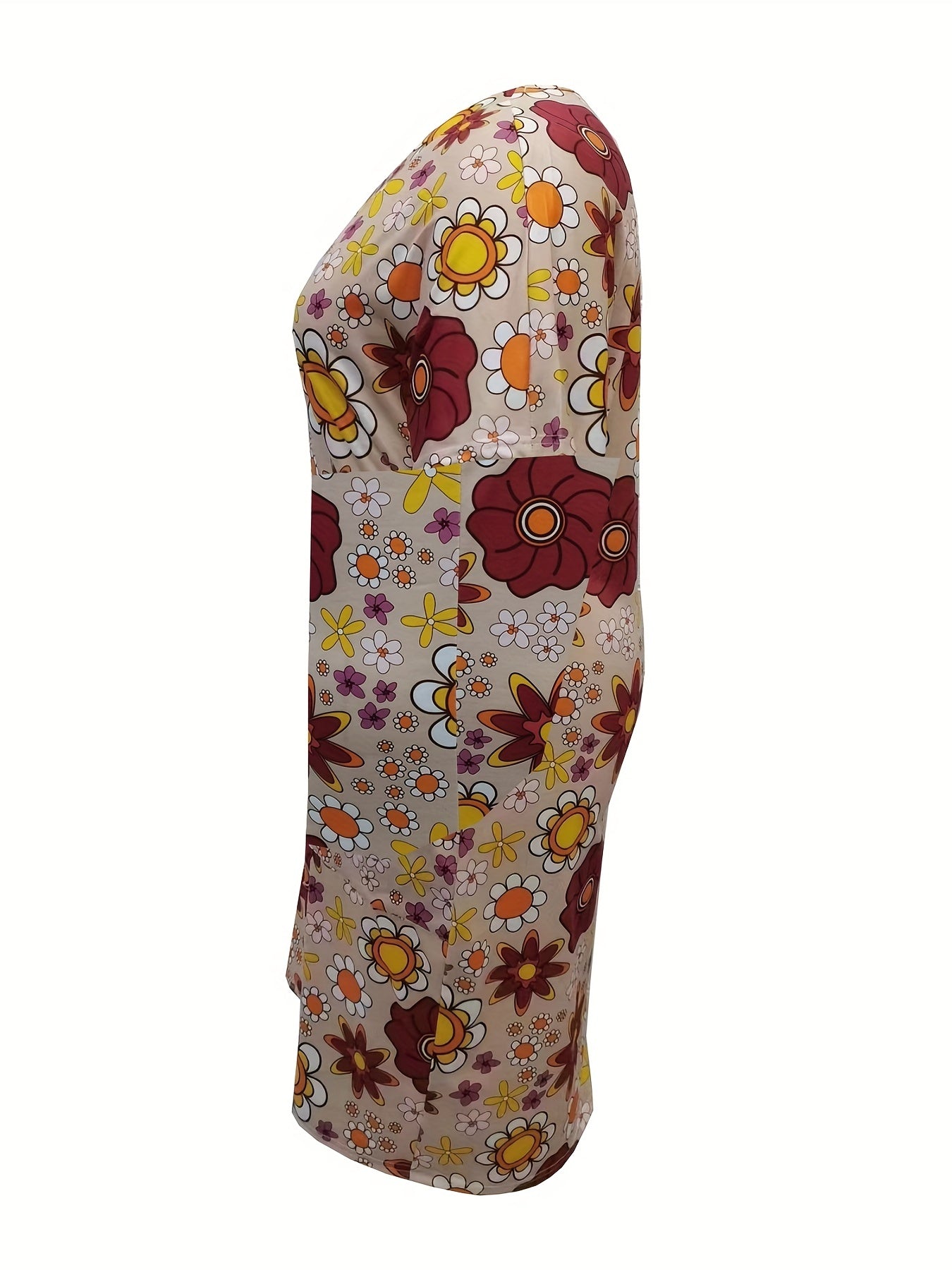 Floral Print Short Sleeve V Neck Dress With Pockets