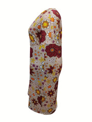 Floral Print Short Sleeve V Neck Dress With Pockets