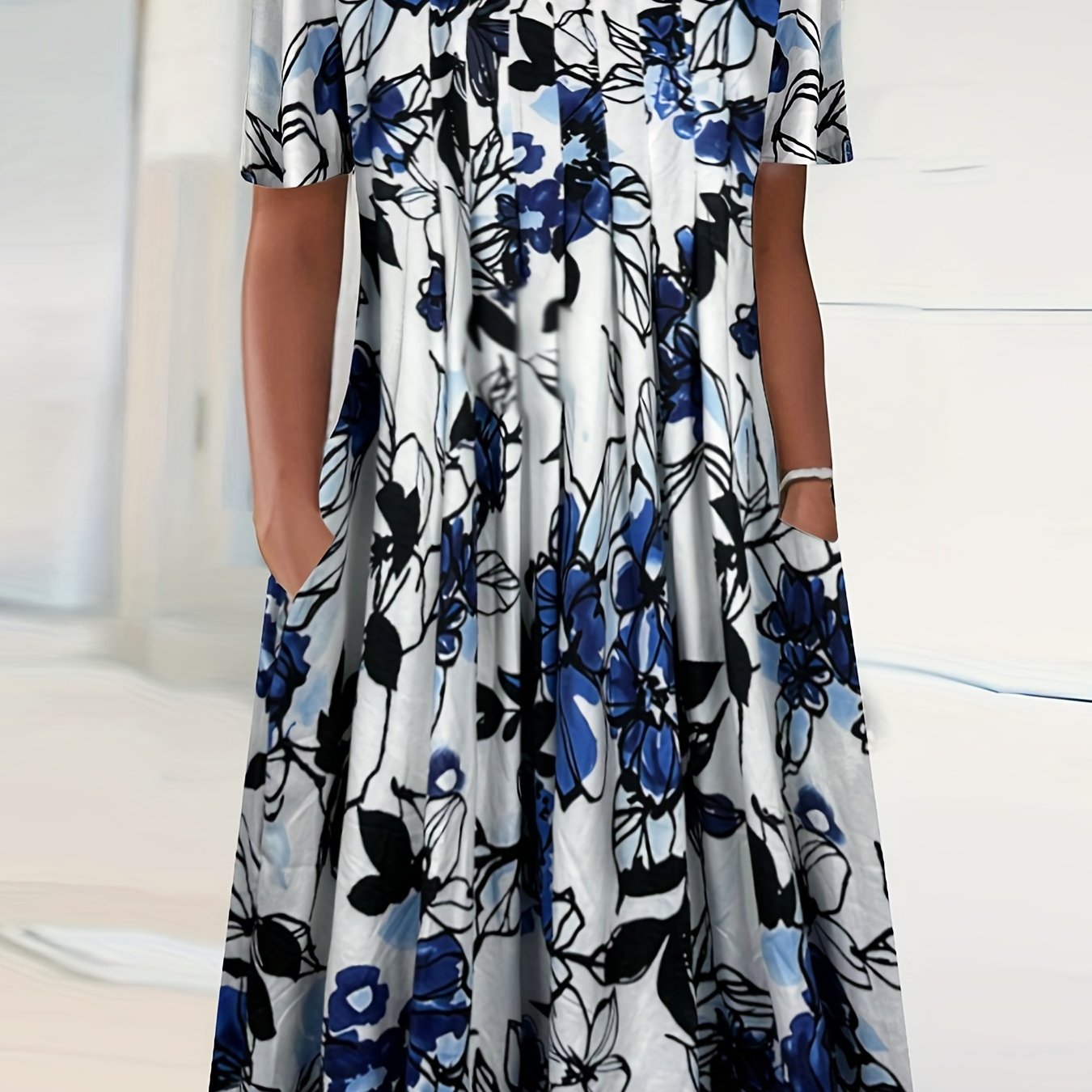 Women's Plus Floral Print Dress with Pockets