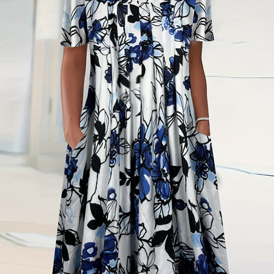 Women's Plus Floral Print Dress with Pockets