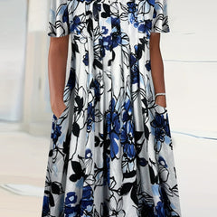 Women's Plus Floral Print Dress with Pockets