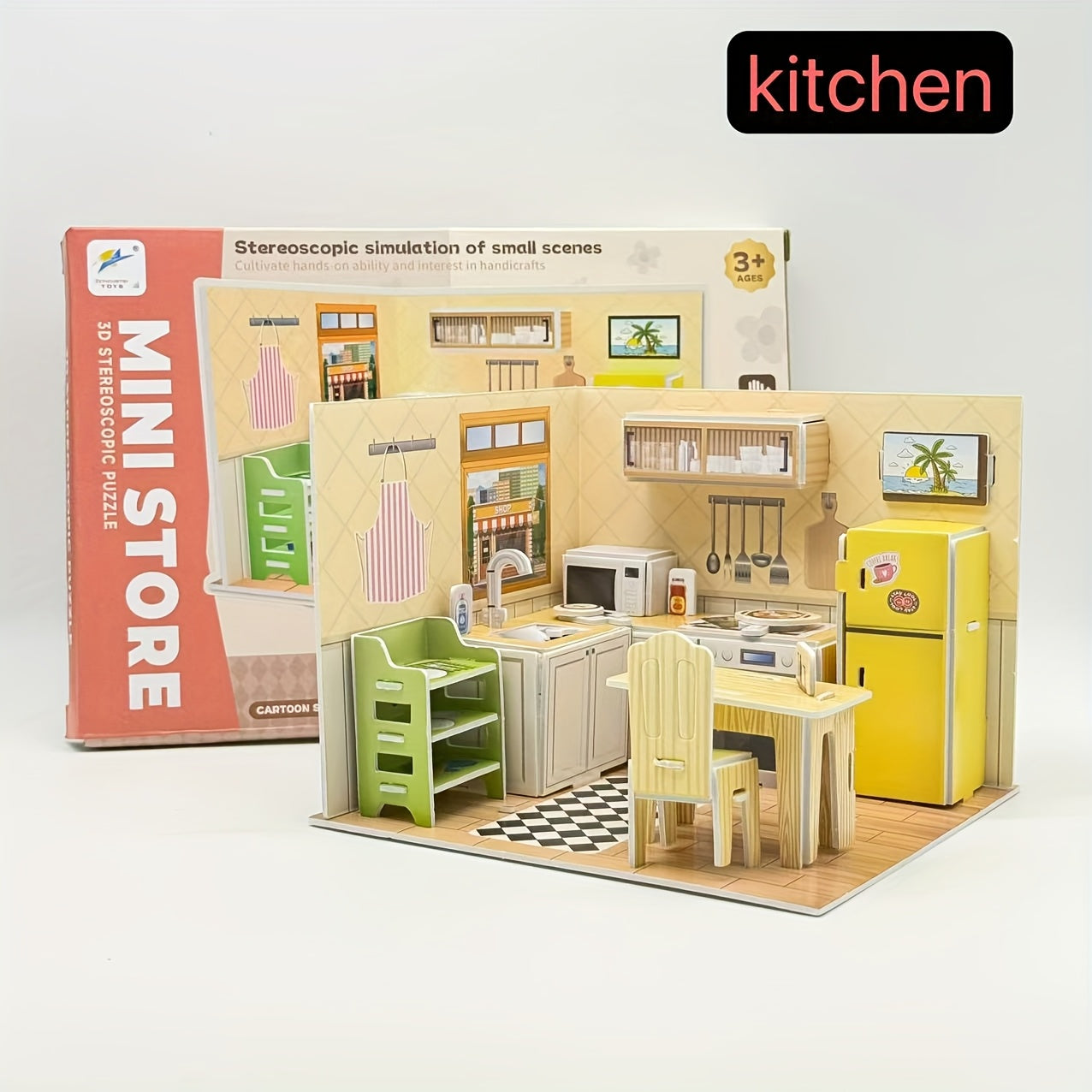 3D House Puzzle DIY Mini Kitchen Living Room Ice Cream Parlor Coffee Cake Set