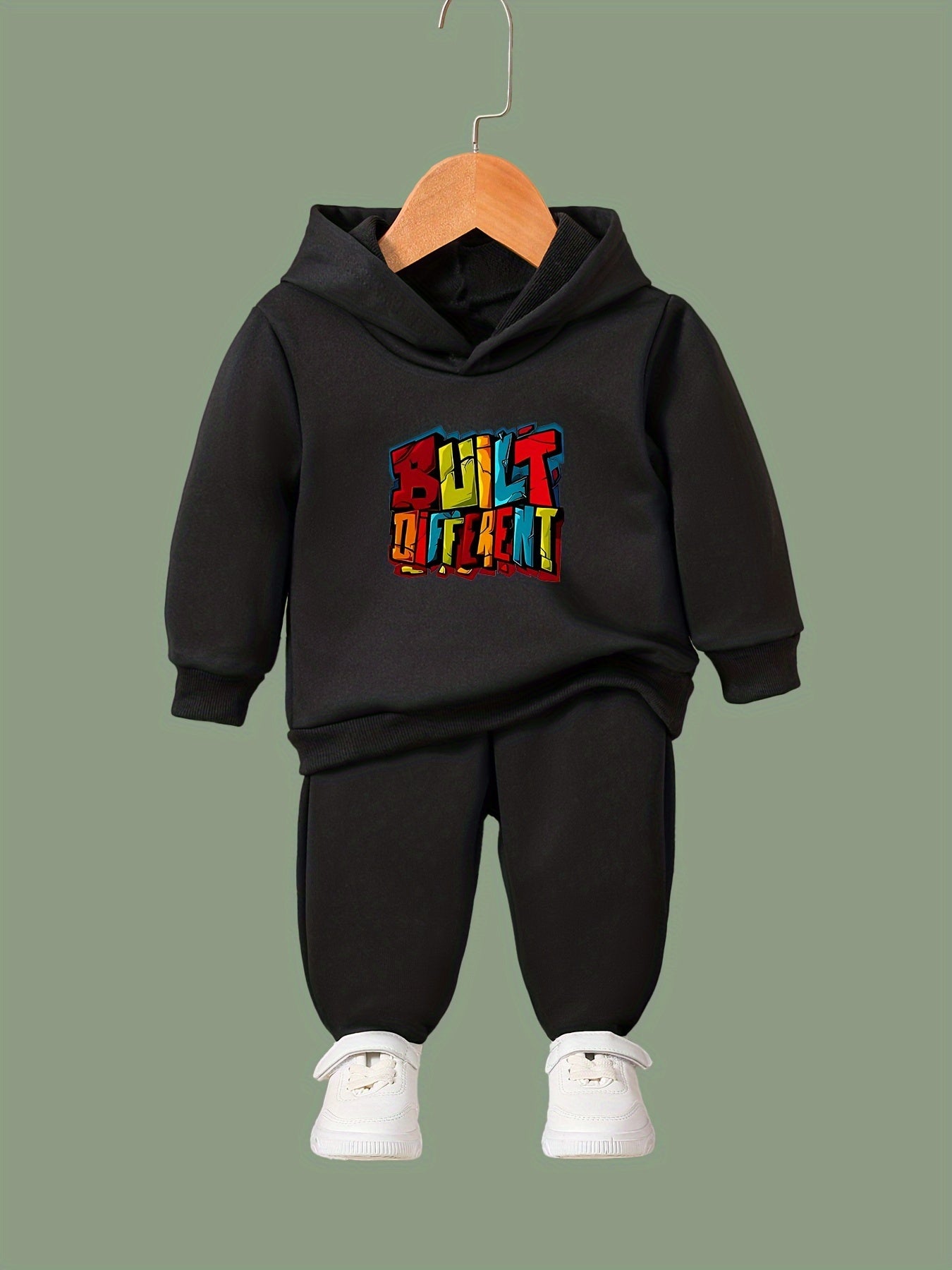 Kid's Built Different Print Outfit Hoodie & Pants Set