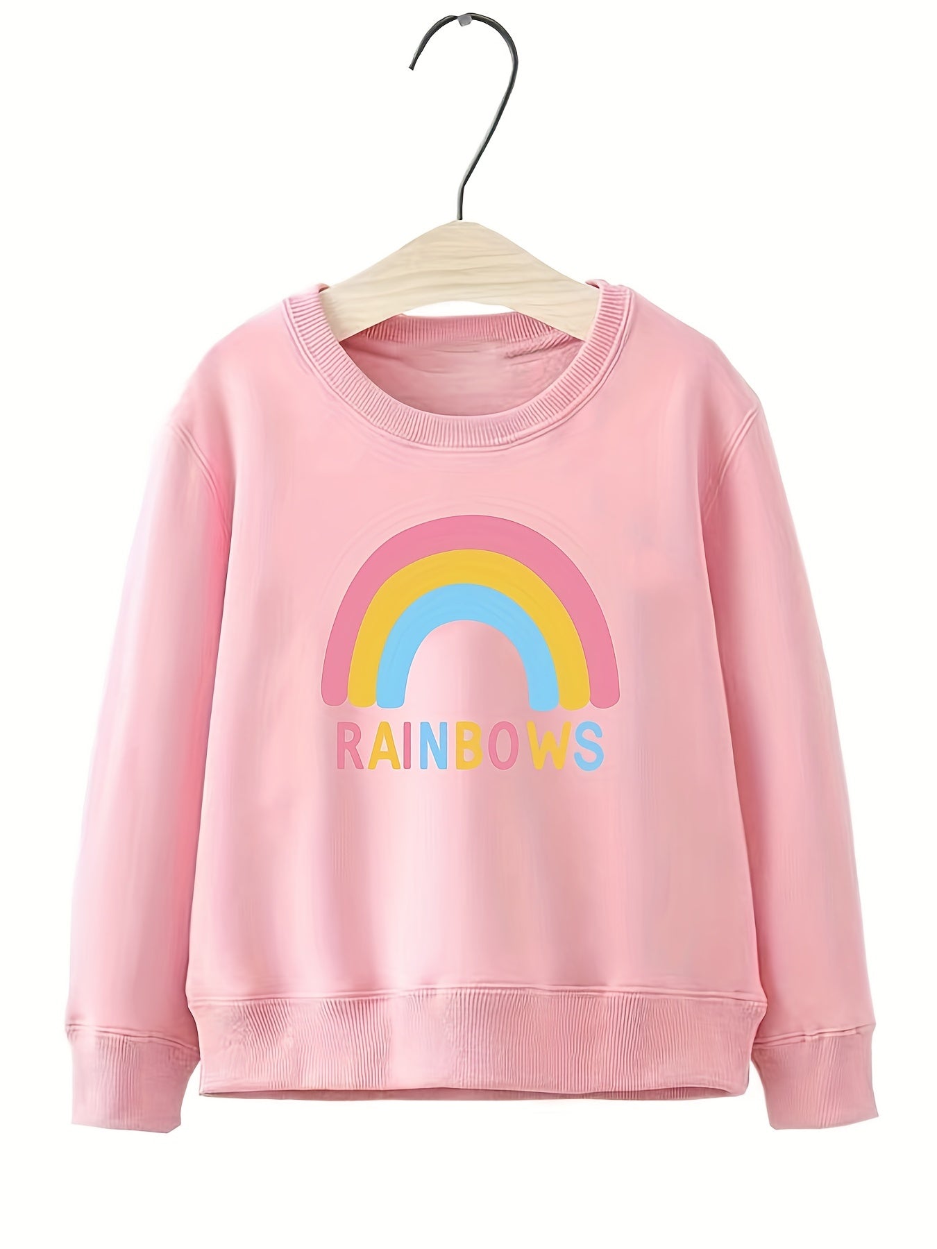 Girls Cartoon Rainbow Print Long Sleeve Crew Neck Sweatshirt Top Pullovers