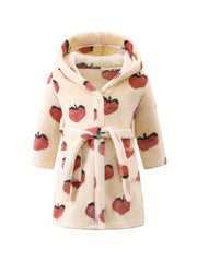 Cartoon Pattern Hooded Flannel Bathrobe for Girls