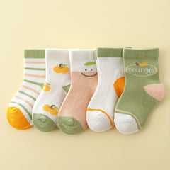 5pairs Baby Girls Cartoon Pattern Sweet Socks Breathable Soft Comfy Socks