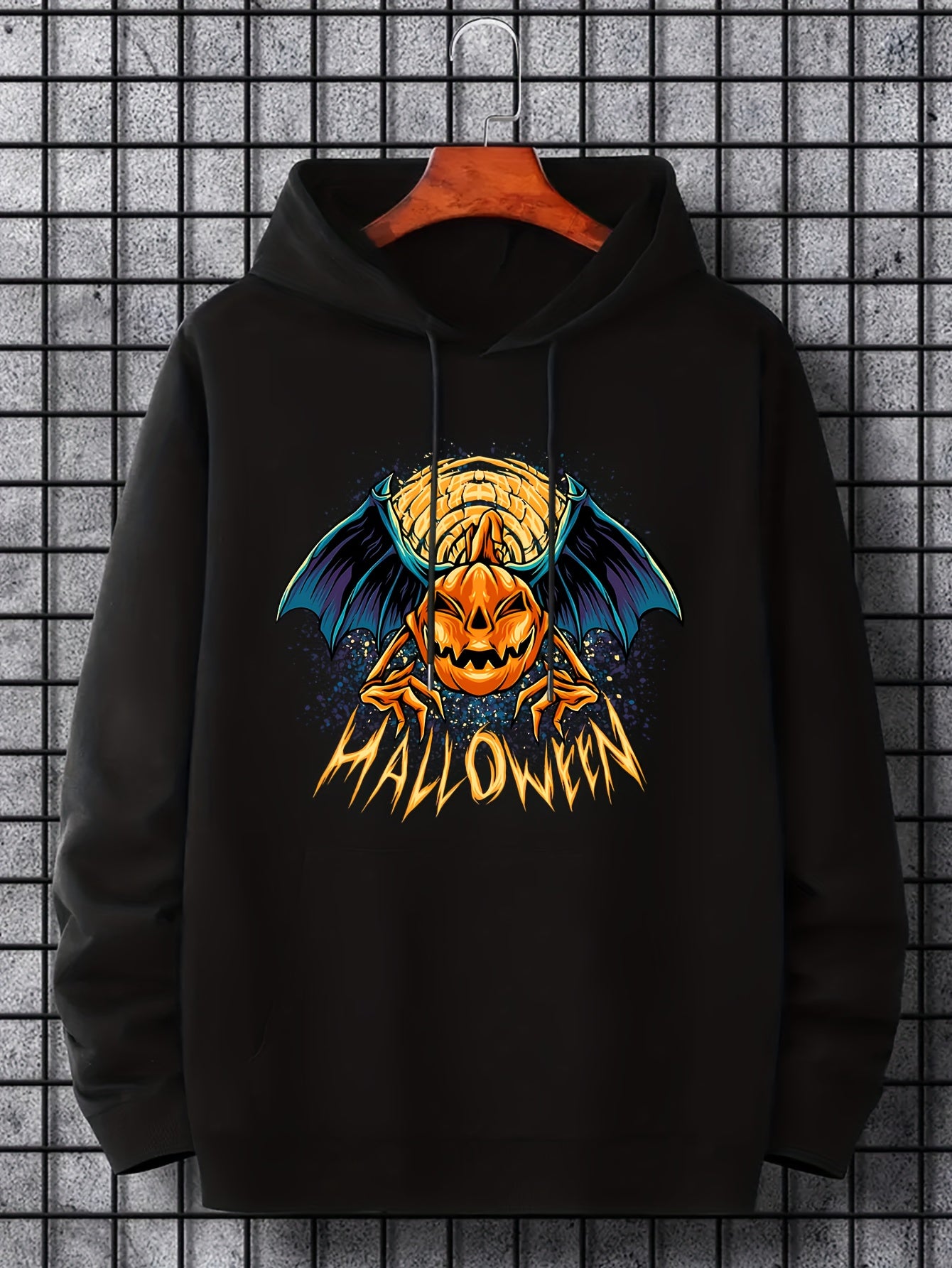 Men's Cartoon Pumpkin Hoodie Halloween Style Drawstring Hooded Sweatshirt