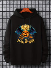 Men's Cartoon Pumpkin Hoodie Halloween Style Drawstring Hooded Sweatshirt