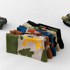 5 Pairs Boys Camo Crew Socks for Spring Autumn