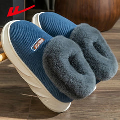 HUILI Men's Corduroy Platform House Slippers Warm Fleece Comfort Winter
