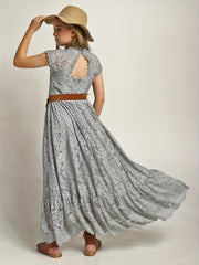 Floral Lace Backless Maxi Dress for Girls