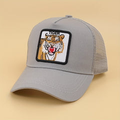 Tiger Embroidery Patch Trucker Hat Mesh Breathable Baseball Cap