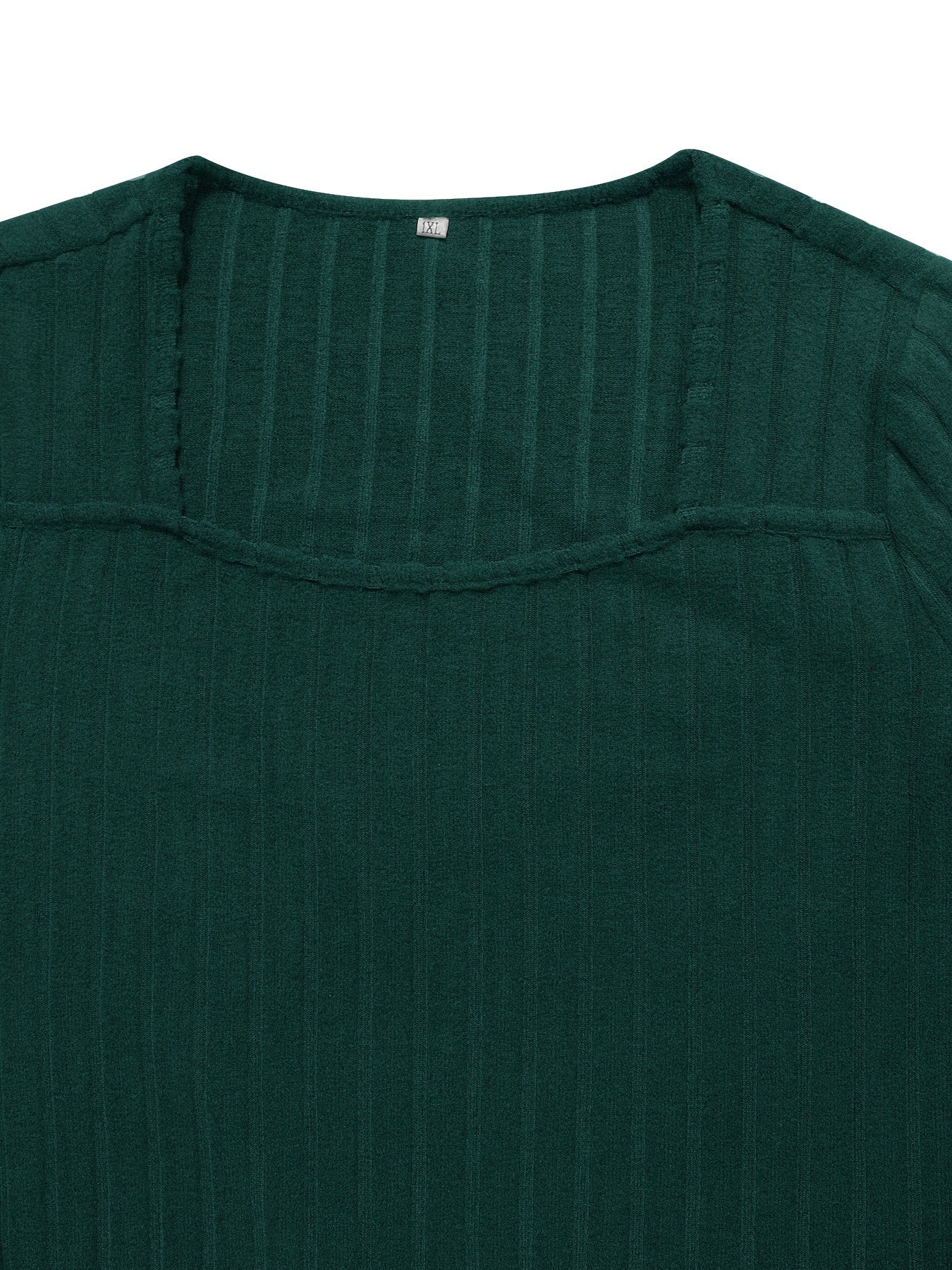 Solid Ribbed Long Sleeve Square Neck Midi Sweater Dress