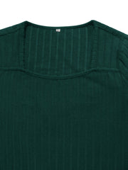 Solid Ribbed Long Sleeve Square Neck Midi Sweater Dress