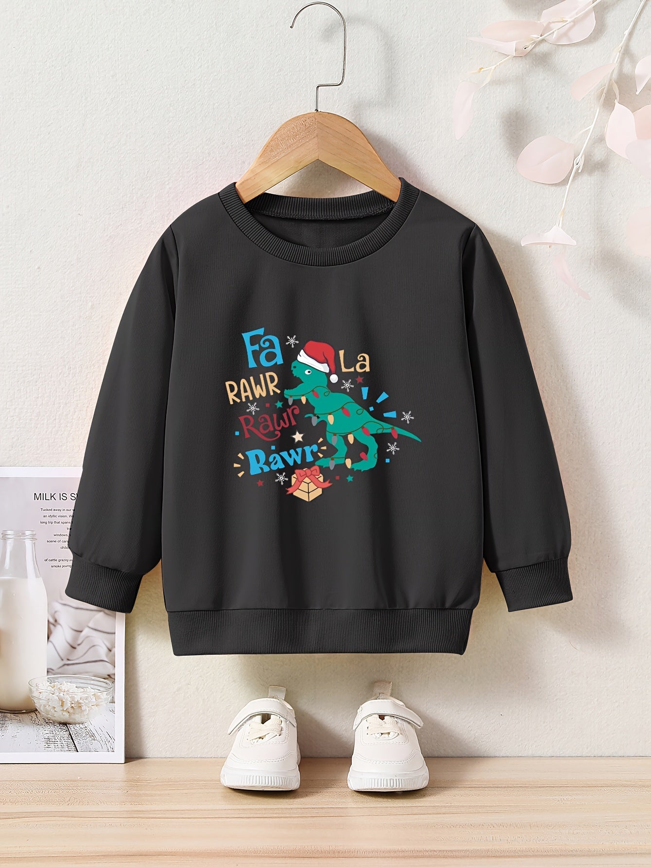 Christmas Dinosaur Pattern Sweatshirt for Toddlers