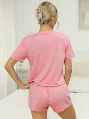 Knit Lounge Set Crew Neck Short Sleeve & Drawstring Waist Shorts