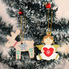 12pcs Wooden Reindeer Doll Christmas Tree Hanging Ornaments
