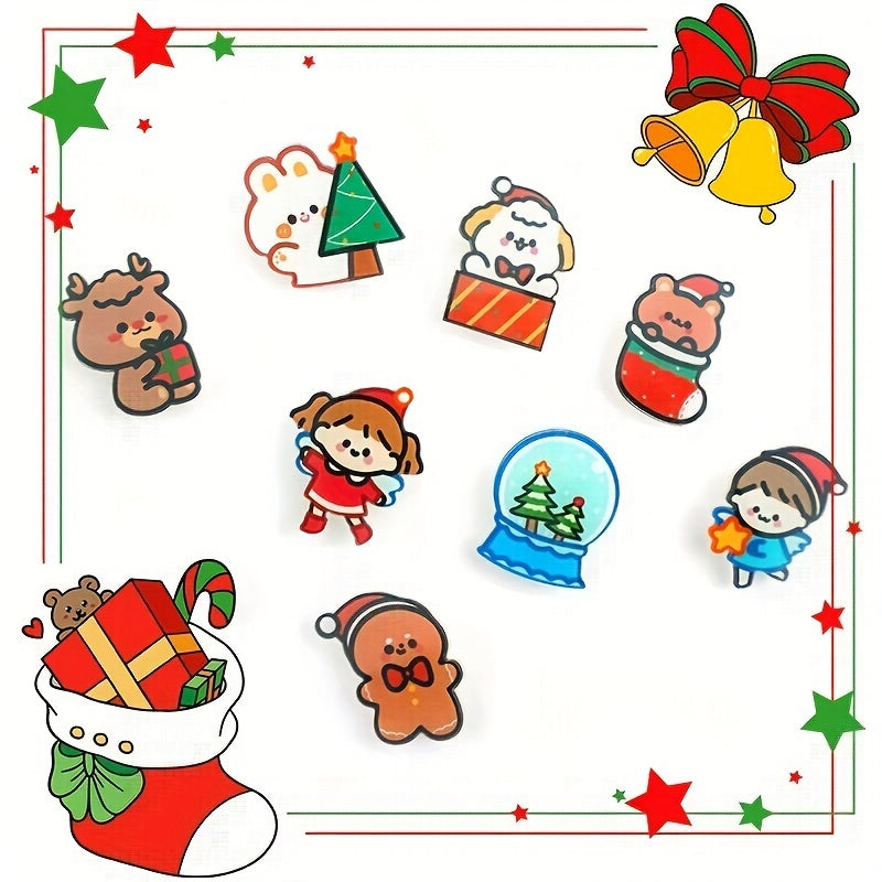 8pcs Christmas Cartoon Brooch For Boys
