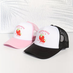 Strawberry Print Trucker Hat Mesh Baseball Cap Adjustable Sunscreen Dad Hats
