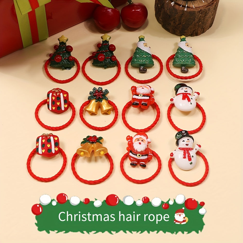 12pcs Christmas Hair Band Elastic Hair Ties for Girls Kids