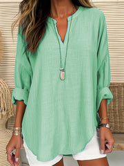 Women's Plus Solid Long Sleeve Notched Neck Tunic Top