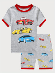 Boys Car Print Pajamas Set Short Sleeves Bottoms