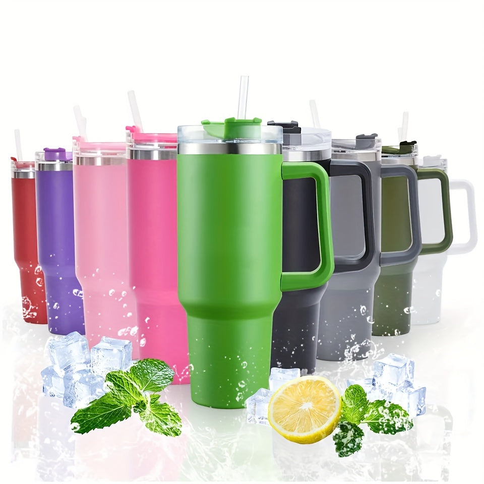 40oz Stainless Steel Straw Handle Cup Insulated Coffee Tumbler