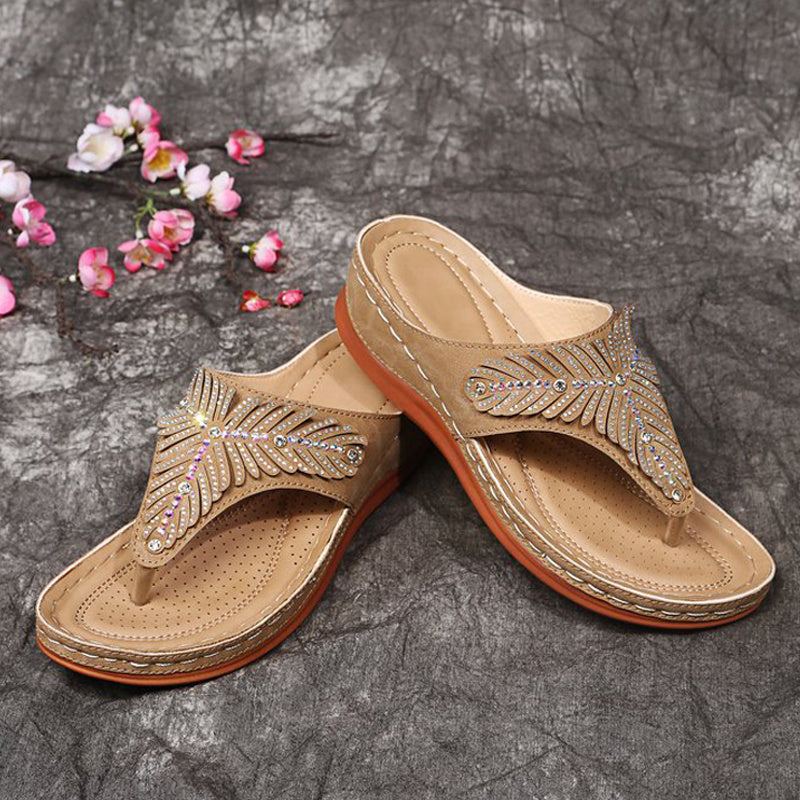 Boho Casual Open Toe Wedge Sandals Hollow Out Flip Flops
