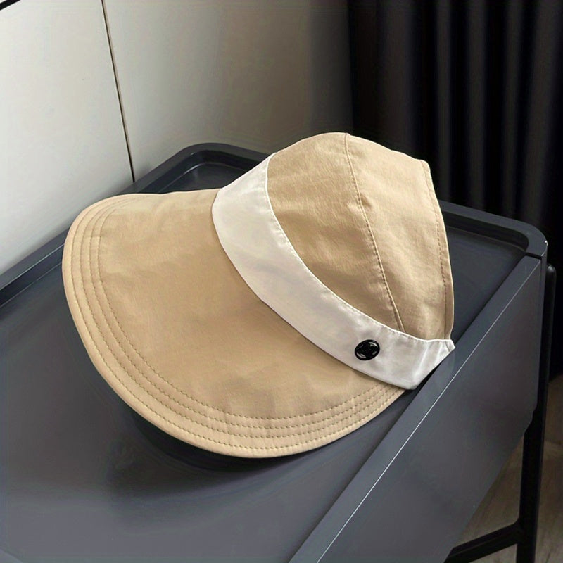 Ponytail Block Bucket Hat Wide Brim UV Protection Sun Hat Lightweight Summer