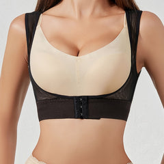 Mesh Stitching Shaping Tops Front Buckle Push Up Slimmer Open Bust Top