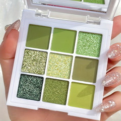 9 Colors Avocado Eyeshadow Palette Green Tone Matte Shimmer Finish