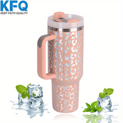 40oz Insulated Leopard Print Water Bottle with Handle Straw Lid