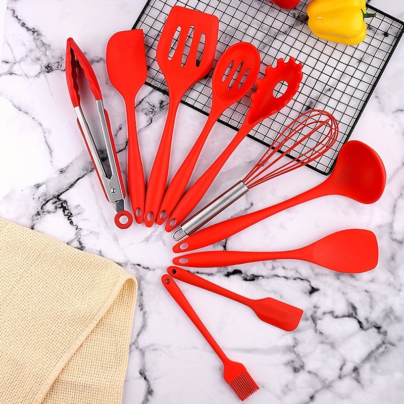 10pcs Silicone Kitchen Utensils Set Spoon Spatula Egg Beater Brush Baking Kit