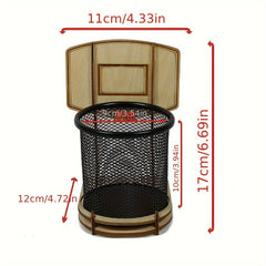 Wooden Basketball Pencil Holder Desk Office Supplies Pen Holder