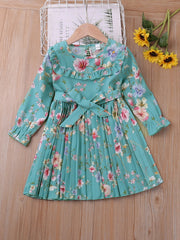 Girls Floral Botanical Print Long Sleeve Dress