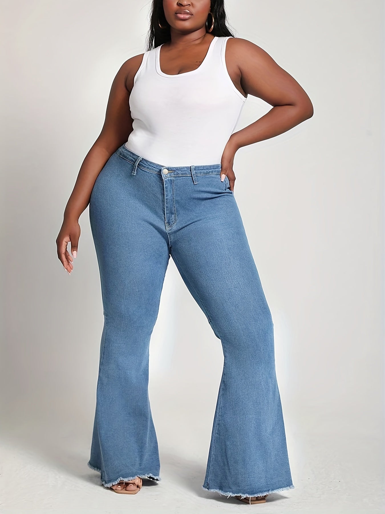Mid-Stretch Flare Leg Jeans Button Fly