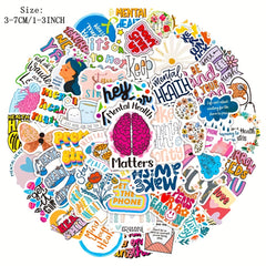 Set of 50 Mental Health Inspired English Stickers for Laptop Car Wallet & More