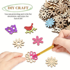 50pcs Wooden Hollow Out Wood Bird Butterfly Flowers Slices for DIY Craft Making